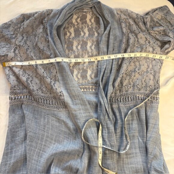 Simply Couture Lightweight Knit and Lace Long Cardigan in Blue Size XL - Picture 5 of 10